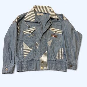 Vintage Denim Jacket with Striped Accents